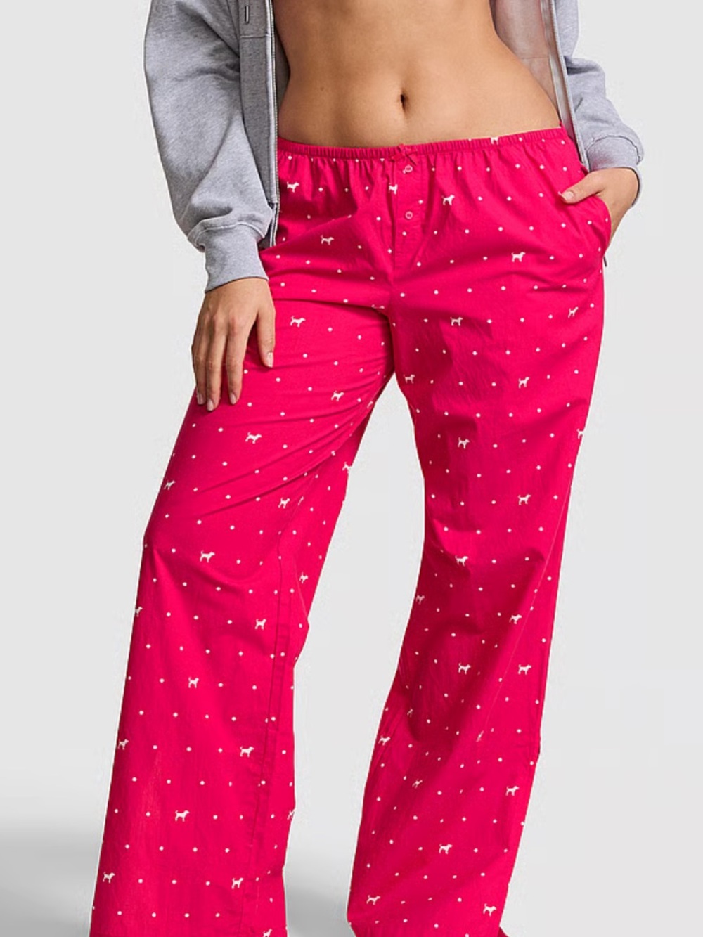 PINK Victoria's Secret Hot Pink Dog-Print Lounge Pants with Slit